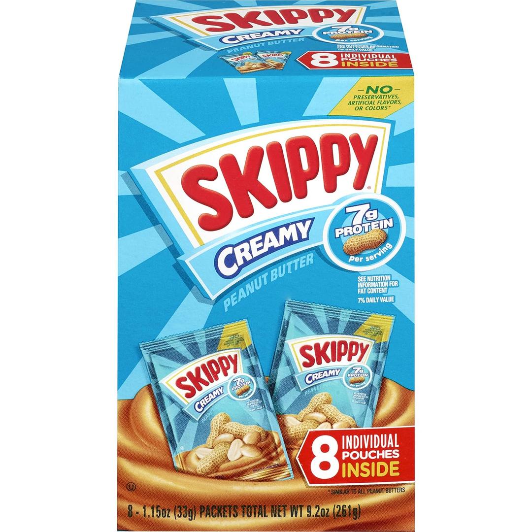 SKIPPY Creamy Peanut Butter Individual Squeeze Packs, 1.15 oz (64 Individual Peanut Butter Packets) Expiry: 02/11/2027