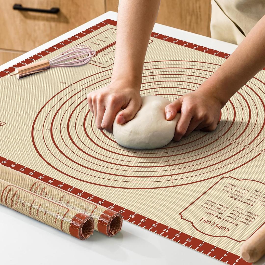 Silicone Baking Mat,28" x 20" Extra Thick Large Non Stick Sheet Mat with Measurement Non-slip Dough Rolling Mat,Reusable Food Grade Silicone Counter Mat for Making Cookies,Macarons,Bread and Pastry (Red)