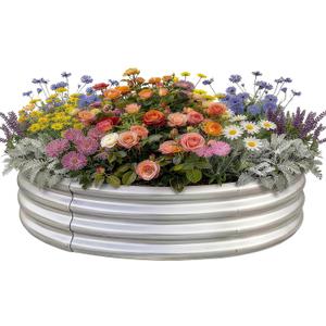 Land Guard Galvanized Raised Garden Bed Kit, Round Large Metal Galvanized Planter Raised Garden Boxes Outdoor, 4×4×1ft, 1-silver