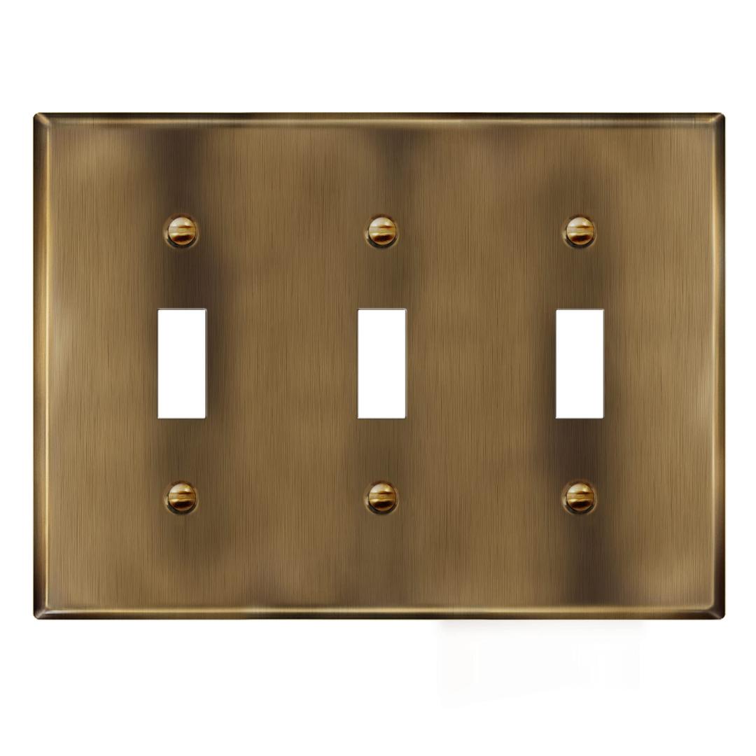 ENERLITES Triple Toggle Light Switch Metal Cover Plate, Stainless Steel Wall Plate, Corrosion Resistant, Standard Size 3-Gang 4.50" x 6.38", Stainless Steel 201, 7713-AB, Antique Brass