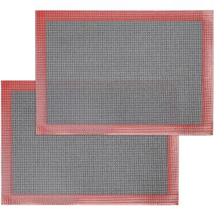 Silicone Baking Mat with Microperforated, 2 PCS Perforated Baking Mats/Oven Liners for 13" x 18" Half Sheet Pan, Reusable Air Mesh Silicone Mat for Cookie/Eclair/Bread/Pizza/Pastry ((11.6'' x 16.5'') Half Sheet, Black Background with Red Trim)