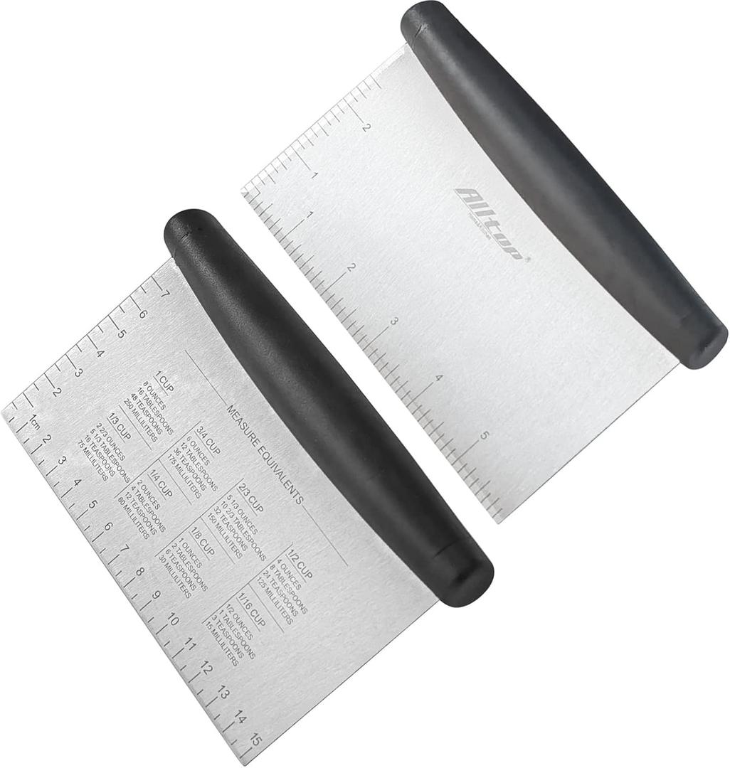 ALLTOP Bench Scraper & Chopper - Baking Essentials,Stainless Steel Blade Knife,Ideal Kitchen Tool for Home Baking and Meal Prep, Bread Making, Pasta,Pastry,Dough and Cake - Set of 2 Pack (Black)