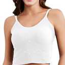 Falorda Camisole Tops Double-Layered Crop Top Slim Camisoles Adjustable Strap Tank Top with Built in Bra for Women, M, White