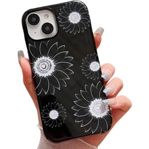 5 x Compatible for iPhone15 Plus Case,Cute Sunflower Floral Patternor with Shockproof Slim Soft TPU and Hard PC Protective Cases for Women Girls Designed for iPhone 15 Plus Black