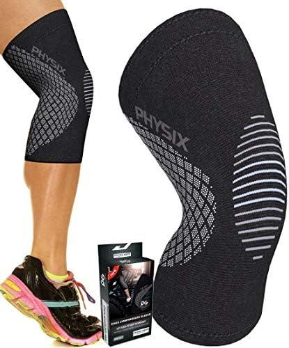 Physix Gear Knee Compression Sleeve for Men & Women - Best Compression Knee Brace for Walking, Running, Gym, Basketball, Weightlifting,Workout, Sports - Knee sleeves Support Compression & Stability, S