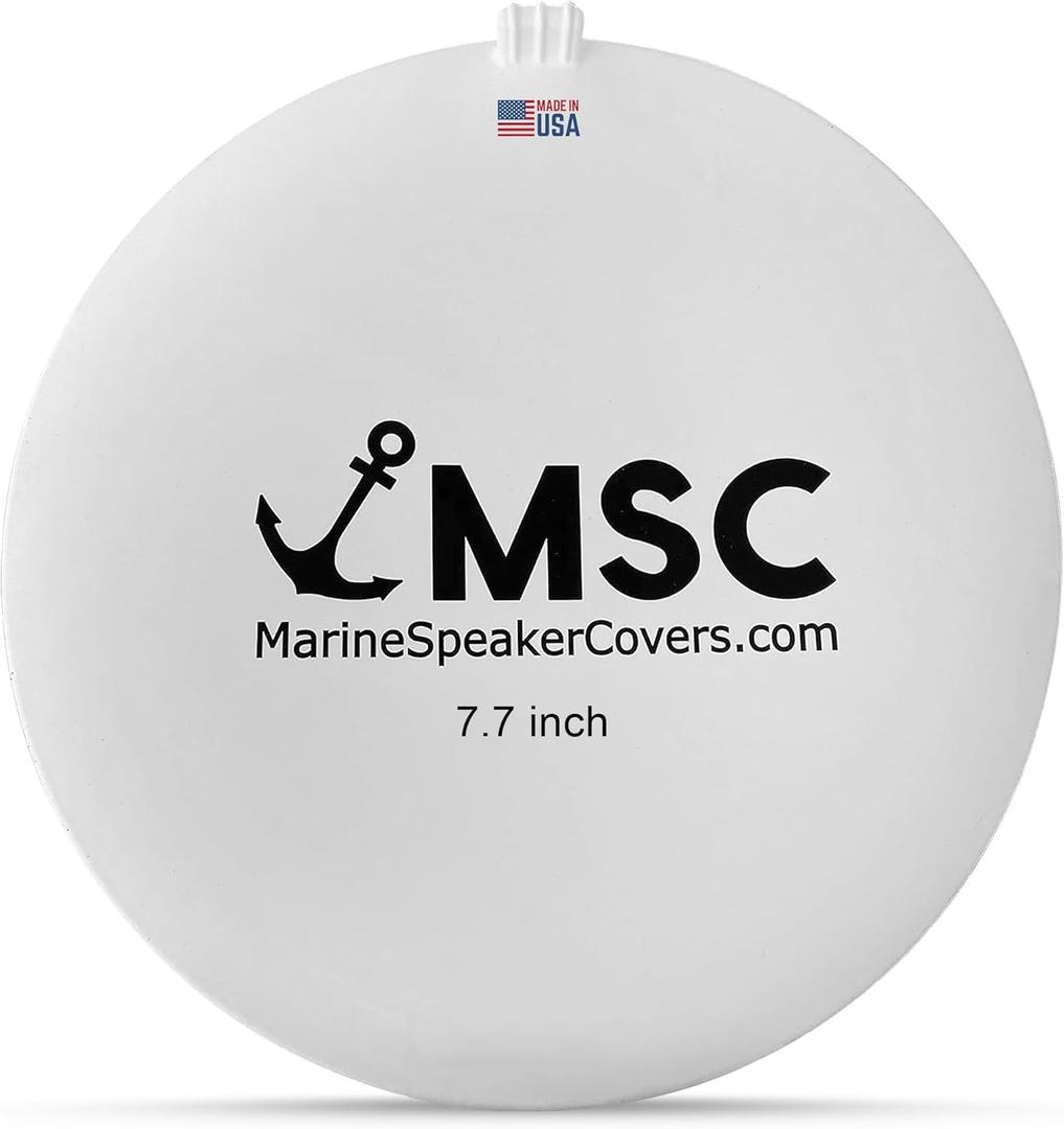7.7" Marine Speaker Cover Boat Speaker Protector with Sun, Water, Dust, UV Protection, Military-Grade Silicone Design, White Case with Black Logo, Sold as Pair (195mm)