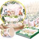 Safari Baby Shower Decorations for Boy, Jungle Baby Shower Plates and Napkins Sets for 24 Guest, Safari Party Supplies-Sage Green Plates Napkins Cups Cutlery for Boy Girl Gender Reveal Birthday Party