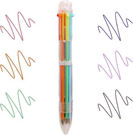 Pack of 2 JANEMO pens 10 PCS pens ballpoint office supplies ballpoint pens 0.7mm 6in1 Multicolor Pen 6 Colors Transparent Barrel Ballpoint Pen for Office School Supplies (10)