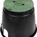 NDS 111BC 10 in. Round Standard Series Valve Box and Cover, 10 in. Height, Irrigation Control Valve Lettering, Black Box, Green Overlapping Cover, Black/Green