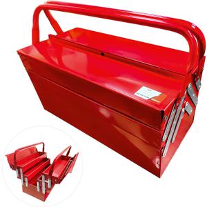 Metal Cantilever Tool Box 18 Inch, 3 Layers 5 Tray Portable Fold Out Tool Box Organizer Storage for Home Studio Auto Repair Factory 18" * 8 "* 8" (red)