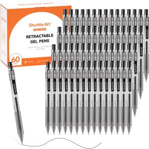 Shuttle Art Black Gel Pens, Ink Glide Series 60 Pack Retractable 0.5mm Fine Point Rollerball Gel Ink Pens Bulk Set Quick Drying Smooth Writing with Grip for Journaling Note Taking Office School Home