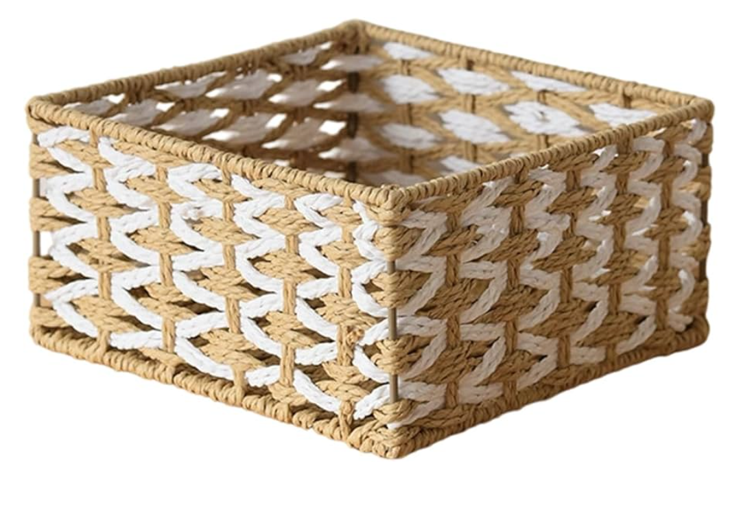 Decorative Entryway Basket Woven Storage Basket Organiser Box for Toy Cosmetics Book Small Items Woven Paper Cord Bin Desk Organiser for Multiple Items