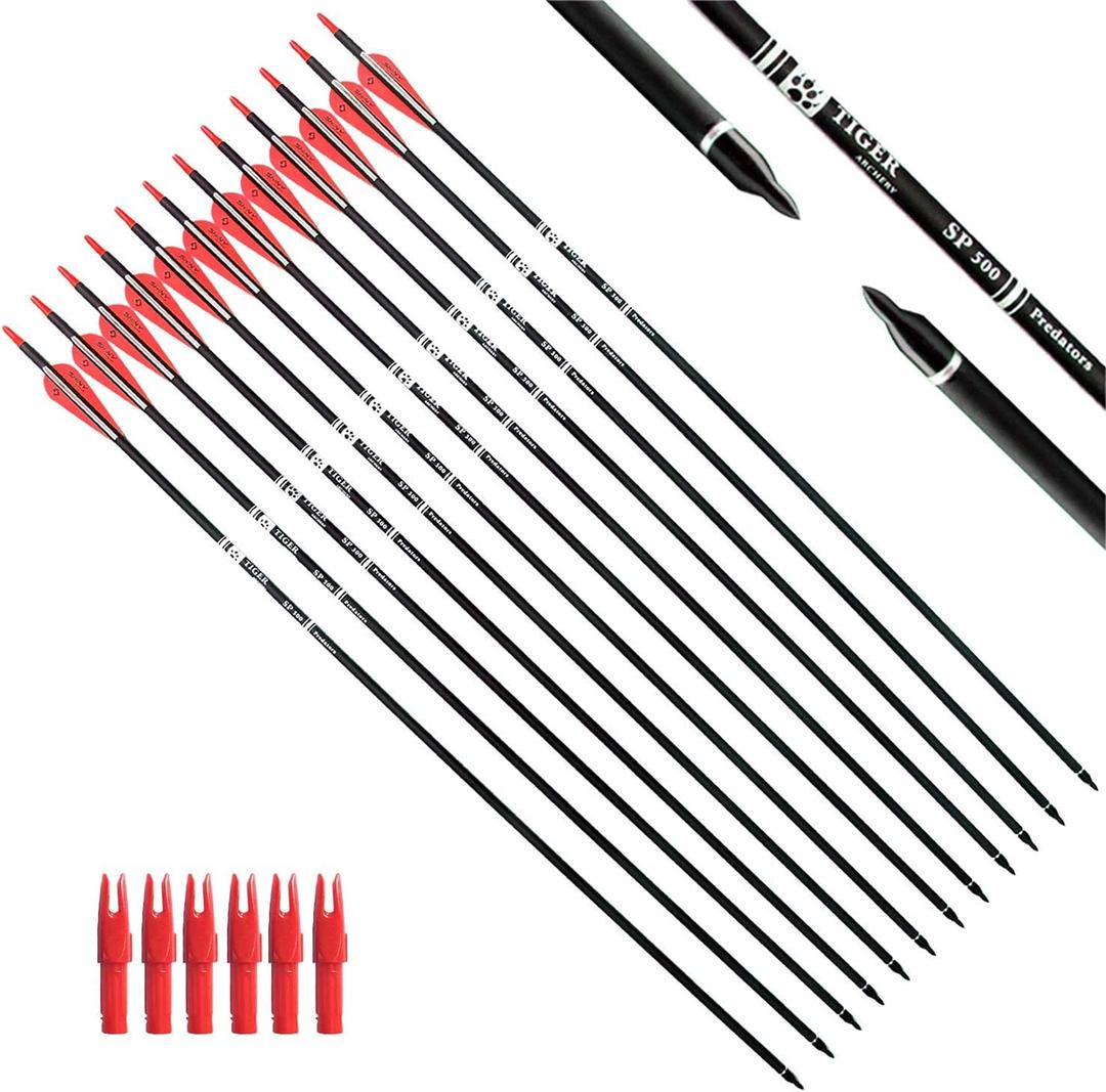 30Inch Carbon Arrow Practice Hunting Arrows with Removable Tips for Compound & Recurve Bow(Pack of 12) (Red White)