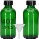 2Pcs 4 oz Green Glass Bottles - Small Glass Jars with Black Lids Empty Boston Bottle,Dispensing Bottles for Homemade Vanilla Extract, Essential Oils, Herbal Medicine (2)