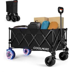 Electric Collapsible Utility Wagons 330lbs Capacity, Carts Foldable with Wheels Brakes Portable for Beach Garden Outdoor Sports Lounge Heavy Duty Shopping Camping Picnic (Black)