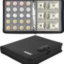 Coin Collection Book Supplies with Lock, Fireproof Money Collecting Album for Collector, 520 Coin Sleeve & 36 Currency Sleeve, Coin Holder for Collector, Collecting Supplies for Bill, Pennies,Quarters