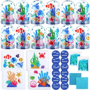12 Set Under The Sea Snow Globe Craft Kit Make Your Own Summer Holiday Glitter Under The Sea Snow Globe Making Kit Plastic DIY Gift for Home Party Activities