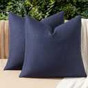 MIULEE Pack of 2 Decorative Outdoor Solid Waterproof Throw Pillow Covers Faux Linen Garden Farmhouse Cushion Cases for Summer Patio Tent Balcony Couch Sofa 20x20 Inch Navy