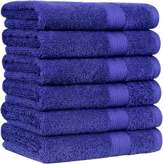 Amazon Basics Cotton Washcloths for Face, Soft, Absorbent, 6 Pack, Navy Blue, 12,5" x"13.5Inch