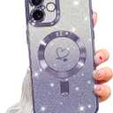 NITITOP Compatible with iPhone 16 Plus Case Cute Clear Glitter [Compatible for MagSafe] Plating Heart Sparkle Bling Magnetic Girl Women Electroplated Frame Camera Protection Back Cover - Purple