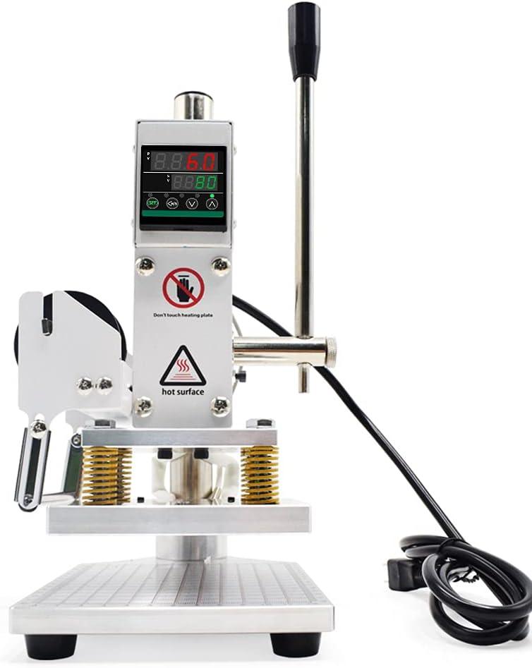Upgraded Hot Foil Stamping Machine 10x13cm Leather Bronzing Pressure Mark Machine 110V with Full Scale on The Base Plate for Leather PU Laminated Paper Logo Embossing