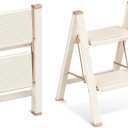 2 Step Ladder, 2 Step Stool for Adults, Folding Step Ladder with Secure Footing, Widened Pedal, Aesthetically Pleasing Looking, Blends Right into Domestic Rooms, Cream Chocolate