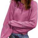 SELINK Womens Cropped Sweatshirts Lace Crochet Vintage Long Sleeve Tops Cute Notch Neck Pullover Fall Outfits, Size: Medium