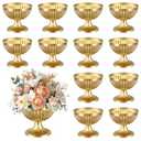Ziliny 12 Pcs Gold Vases for Centerpieces 4.7" Wide 4" High Metal Compote Vases Bulk Wedding Table Centerpiece Flower Pot Vintage Floral Arrangements for Weddings Anniversaries Party Home Decor