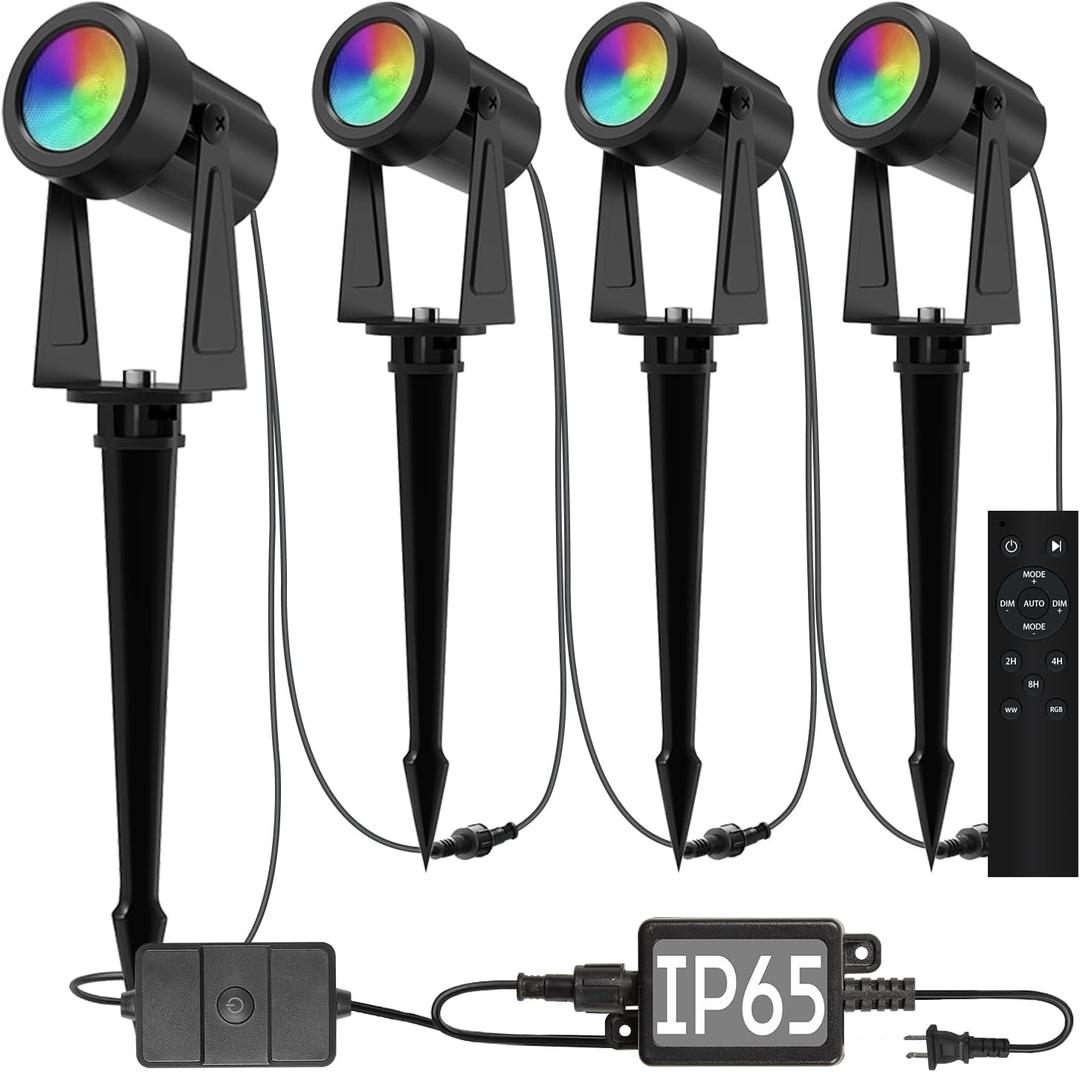 SUNTHIN Outdoor Landscape Lighting with Remote, RGBW Color Changing Spot Uplights,4 Pack