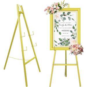 Gold Easel Stand for Wedding Signs,No Assembly Needed-46.7' Heavy Duty Adjustable Wedding Easel with Tool-Free Knobs&Adjustable Chains, Fits Welcome Signs, Posters, Paintings, Events & Art Displays