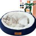 Zerbuger 20in Washable Cat Beds for Indoor Cats - Round Donut Pet Bed for Cats, Small Dogs, Puppy, Kitten - Anti-Slip Bottom, Calming Bed Gift - Navy Blue