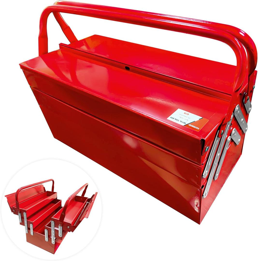 Metal Cantilever Tool Box 18 Inch, 3 Layers 5 Tray Portable Fold Out Tool Box Organizer Storage for Home Studio Auto Repair Factory 18" * 8 "* 8" (red)