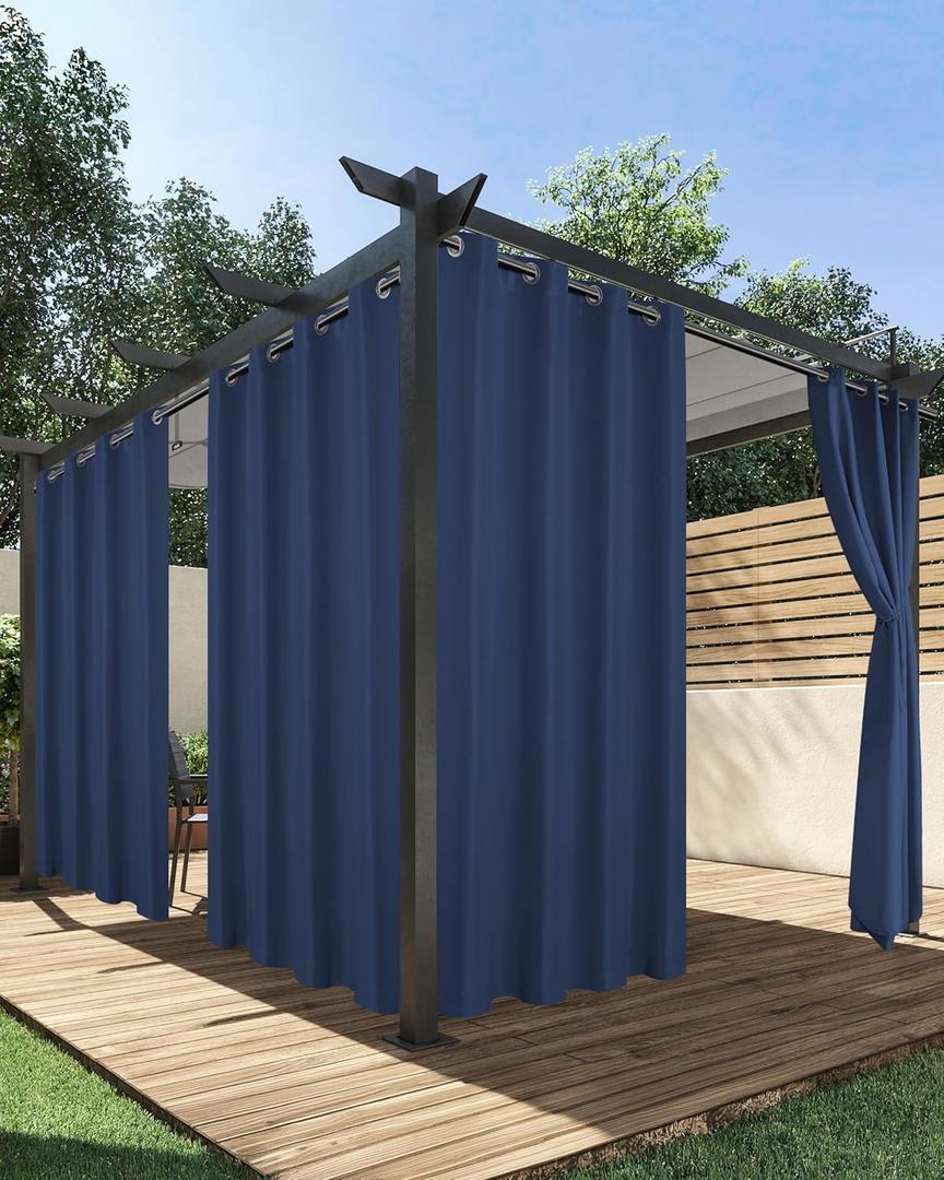 HolidayIdeas Outdoor Curtains for Patio Waterproof, 4 Panels - 54 x 95 Inch - Privacy Protection & Light Filtering Curtains Navy Grommet Outside Curtains for Porch, Gazebo, Pergola, Backyard
