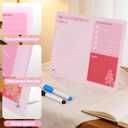 LeMotech Desktop Acrylic Dry Erase Board, 12x10 inches to-Do List Planner, Tabletop Whiteboard with Stand Office Supplies Includes 2 Markers & 1 Eraser, Pink Rose Pattern, 1 Pack