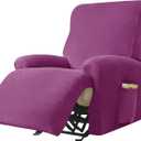 CONRUSER Recliner Chair Covers, 4-Piece Velvet Stretch Recliner Slipcover Single Seat Couch Cover Soft Furniture Protector with Pocket (Purple)