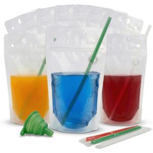 C CRYSTAL LEMON 200PCS Drink Pouches with 200 Straws Reclosable Handheld Juice, Smoothie & Liquor Bags Heavy-Duty Pouches for Parties, Travel & Events