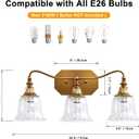 LmnLvn Gold Bathroom Vanity Light Fixture, 3 Lights Bathroom Lighting Matte Antique Brass Finish with Crystal Glass Shade, Gold Vintage Vanity Light for Bathrooms