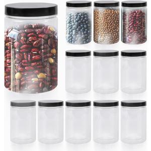 12 pcs 22 oz Plastic Jars with Lids, Wide Mouth Large Storage Containers, Clear Mason Jars Bulk for Home Food Candy Organizing Kitchen