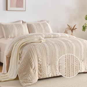Beige Tufted Comforter Set King Size 7 Piece Bed in a BagShabby Chic Boho Bedding for Bedroom Comforter All Season Soft Microfiber Ruffle Comforter Set with Pillow and Sheets