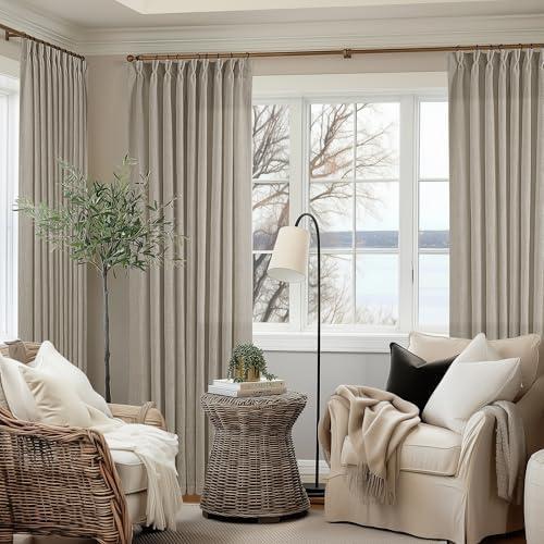 Extra Wide Curtains 60 Inch Width 84 Inches Long for Living Room Bedroom Light Filtering Semi Sheer Farmhouse Pleated Curtain Hooks Rings for Patio Sliding Door Large Window Burlywood Taupe 1 Panel