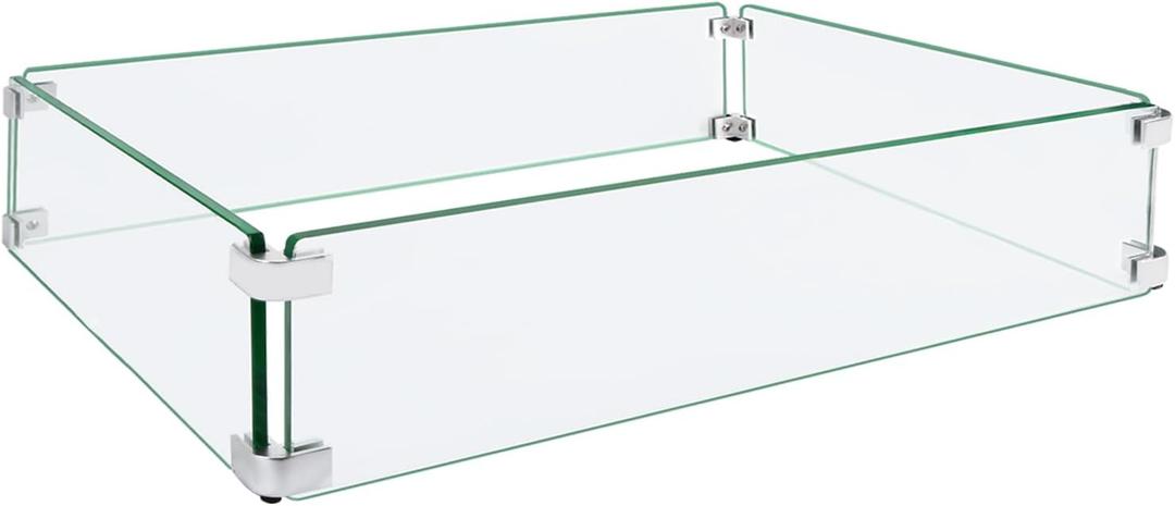 Fire Pit Wind Guard, 35.5"x15.5"x6" Glass Wind Guard for Fire Pit Square Table, Made of Clear Tempered Glass, Set with Assembly Instructions, Easy to Install