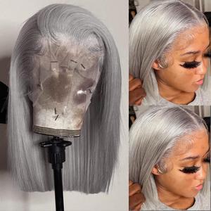 Sherico Silver Grey 13x4 Lace Front Bob Wig Brazilian Virgin Human Hair Wig Pre Plucked Hairline with Baby Hair UHD Transparent Lace Natural Looking Glue less Wear and Go Gray Wigs for Women 14 Inch