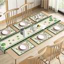 Emvency St Patrick's Day Table Runner and Placemats Set of 6, Lucky Shamrock Vase Spring Green Holiday Decorations for Dining Decor(1 Table Runner 72 inches Long and 6 Placemats)