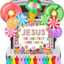16 Pcs Religious Halloween Trunk or Treat Decorations Kit Christian Car Archway Garage Decor Banner Lollipop Donut Balloons Tassel for SUV Car House Party Decoration