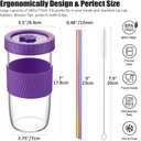 Reusable Glass Mason Jars Cups with Lids and Straws Silicone Sleeves, 2 Pack 24Oz Wide Mouth Smoothie Cups Glass Bubble Tea Cup Leakproof drinking glasses Travel Tumbler for Large Pearl Birthday Gifts