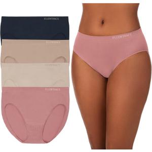 ELLEN TRACY Womens High Cut Brief Panties Breathable Seamless Underwear 4-Pack Multipack (Regular & Plus Size) (2X)