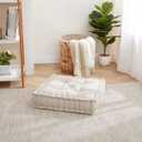 Floor Pillow Large Square Tufted Decorative Cushion 20" x 20" Faux Velvet Fabric Ultra Thick Fill for Kids and Adults, 1 Pack, Ivory