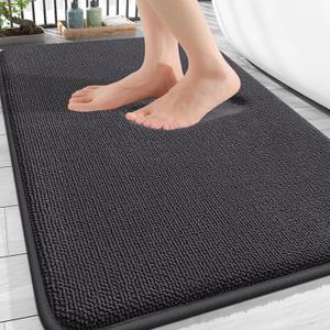 OLANLY Thick Memory Foam Bath Mat Rug 30x20, Extra Soft Absorbent Bathroom Rug, Quick Dry Bath Mats, Non-Slip, Machine Washable Carpet for Bathroom, Tub and Shower, Home Decor Accessories, Dark Grey