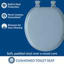 Mayfair Padded Toilet Seat, Cushioned Soft Vinyl over Wood Core Seat, Secure Hinges, Easy Clean, Made in USA, Round, Sky Blue