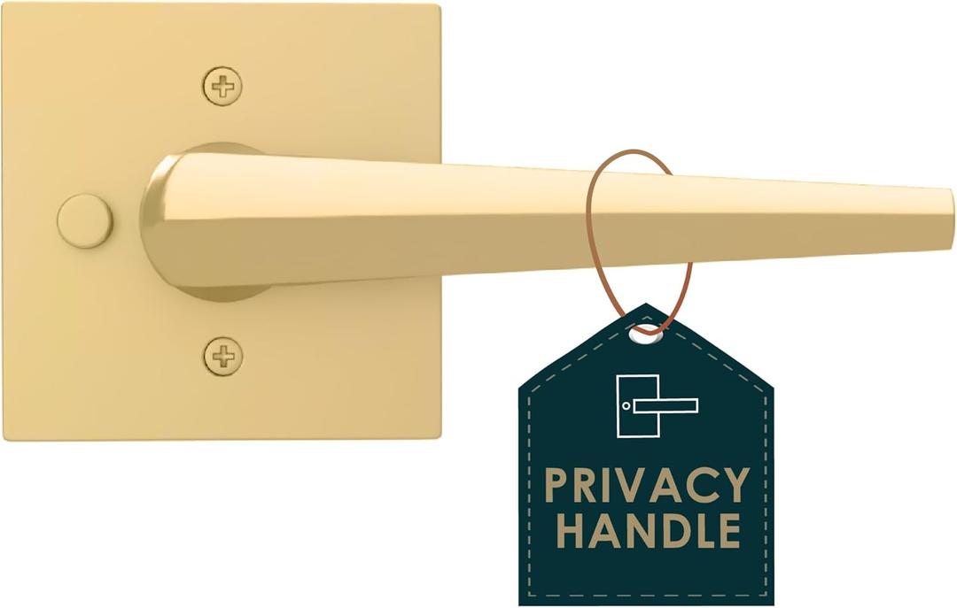 Mega Handles Privacy I Lever Door Lock Handle Set for Hallway, Closet and Bathroom I Keyless Door Lock I Heavy Duty Design I Fits All Standard Door Sizes I Screws Included - Satin Brass (1 Pack)